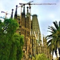 The Temple Expiatori de la Sagrada FamÃÆÃÂ­lia and nature in Barcelona city, Spain