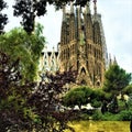 The Temple Expiatori de la Sagrada FamÃÂ­lia and nature in Barcelona city, Spain Royalty Free Stock Photo