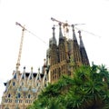 The Temple Expiatori de la Sagrada FamÃÂ­lia, trees and cranes in Barcelona city, Spain