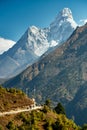 Temple the Eyes of Buddha beside Ama Dablam mountain, Everest base camp trek, Nepal. Royalty Free Stock Photo