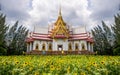 Temple on field of sunflower Royalty Free Stock Photo