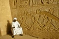 Temple guard and reliefs at Abu Simbel, Egypt Royalty Free Stock Photo