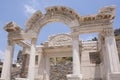 Temple of Hadrian ruins in Ephesus ancient city at sunny day, Izmir, Turkey. Turkish famous landmark Royalty Free Stock Photo