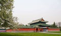 Temple of Heaven Park in Beijing, Buildings with red walls and green roofs. Royalty Free Stock Photo