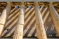 Temple of Hephaestus in Ancient Agora, Athens, Greece. Shadow strips on side wall of classical Greek building Royalty Free Stock Photo