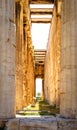 Temple of Hephaestus in Ancient Agora in sunlight, detail, Athens, Greece. It is old famous landmark of Athens. Perspective sunny Royalty Free Stock Photo