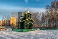 Temple in honor of the martyr Peter, Metropolitan Krutitsky on a winter day.