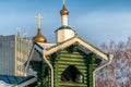 Temple in honor of the martyr Peter, Metropolitan Krutitsky on a winter day.