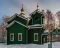 Temple in honor of the martyr Peter, Metropolitan Krutitsky on a winter day.