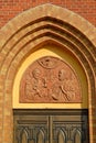 The temple icon above the entrance to the temple of the holy primordial apostles Peter and Paul. Krasnoznamensk, Kaliningrad Royalty Free Stock Photo