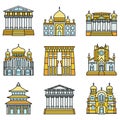 Temple icon set line color vector Royalty Free Stock Photo