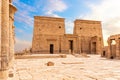 The temple of Isis from Philae, forecourt view, Agilkia Island in Lake Nasser, Aswan, Egypt Royalty Free Stock Photo