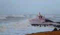 Temple on an Island in Sea surrounded by Stormy Oceanic Wind Waves during Vayu Cyclone - Devbhumi Dwarka, Gujarat, India Royalty Free Stock Photo