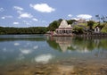 Temple on lake Grandee Bassin on Mauritius Royalty Free Stock Photo