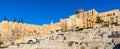 Temple Mount south wall with Al-Aqsa Mosque and archeological excavation site in Jerusalem Old City in Israel