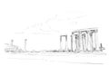 Temple of Olympian Zeus. Athens. Greece. Hand drawn sketch. Vector illustration.