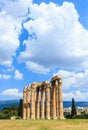 Temple of Olympian Zeus on bright sunny and beautiful sky clouds, Athens Royalty Free Stock Photo