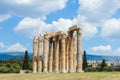 Temple of Olympian Zeus on bright sunny and beautiful sky clouds, Athens Royalty Free Stock Photo