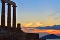 Temple of Poseidon at Cape Sounion Attica Greece at sunset Royalty Free Stock Photo