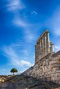 The Temple of Poseidon and blue sky. Cape Sounion, Greece Royalty Free Stock Photo