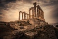 Temple of Poseidon at Sounion during sunset with dramatic skies Royalty Free Stock Photo
