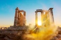 Temple of Poseidon at sunset, Cape Sounio, Greece. Epic landscape concept Royalty Free Stock Photo