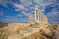 Temple of Poseidon with textured blue sky, Sounion, Greece