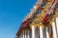 Temple roof vintage Thai style with against blue sky background