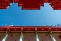 Temple roof vintage Thai style with against blue sky background