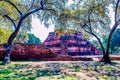 Fallen Wall and Temple at Ayutthaya