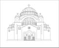 The Temple of Saint Sava. Vector illustration. Line Art. Stock