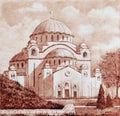 Monumental temple of Saint Sava. Artistic souvenir of Belgrade Royalty Free Stock Photo