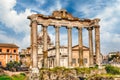 Temple of Saturn ruins in Roman Forum, Rome, Italy