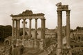 Temple of Saturn and Temple of Vespasian at Roman Forum seen from the Capitol, ancient Roman ruins, Rome, Italy, Europe Royalty Free Stock Photo