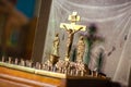 In the temple - a special table with a crucifix.