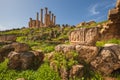 temple and stone ornament of column base on the ruins of the city of Jerash