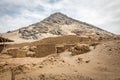 Temple of the Sun (Huaca del Sol). Large historic adobe temple from the Moche culture Royalty Free Stock Photo