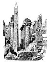 Temple of the Sun at Karnak, Gods, vintage engraving