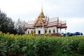 Temple and Sunflower with sky background Royalty Free Stock Photo