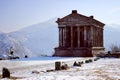 The Temple to the sun god Mihr (Mithra) near Garni in winter Royalty Free Stock Photo