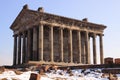 The Temple to the sun god Mihr (Mithra) near Garni in winter Royalty Free Stock Photo