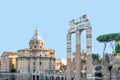 Temple of Venus Genetrix, Santi Luca e Martina Church, and Curia Julia in the Roman Forum Royalty Free Stock Photo