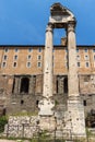 Temple of Vespasian and Titus at Roman Forum in city of Rome, Italy