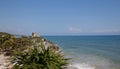 Temple of the Wind at Tulum Mayan ruins overlooking the Caribbean coastline south of Playa Del Carmen and Cancun on Mexico's Royalty Free Stock Photo