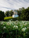 Temple in Yaroslavl against the background of flowers Royalty Free Stock Photo