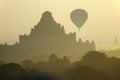 Temples of Bagan with hot air balloon. Myanmar (Burma).