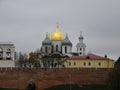 Temples and bell towers of the Novgorod Kremlin Detinets. Velikiy Novgorod.