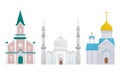 Temples of Different Religion with Orthodox and Catholic Church Vector Set