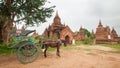 The temples and the horse carriage in Bagan Royalty Free Stock Photo