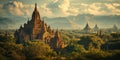 The temples surrounded by forest and clouds in this beautiful view: Burma